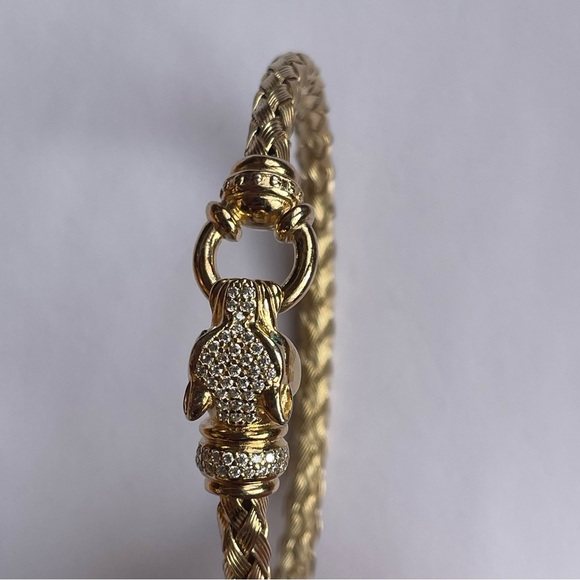 Made in Italy Emerald Eyed Woven Bangle Bracelet Genuine 18k Gold over Solid925 - Picture 10 of 16